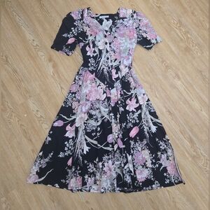 Vintage Floral Black and Pink Women's Dress